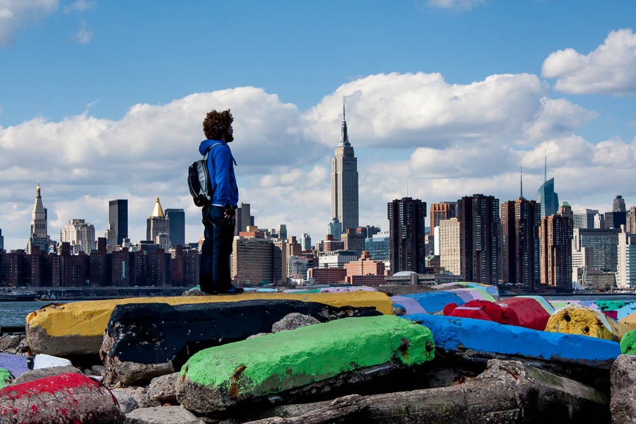 Looking at the Empire State Building from Bushwick Inlet Park