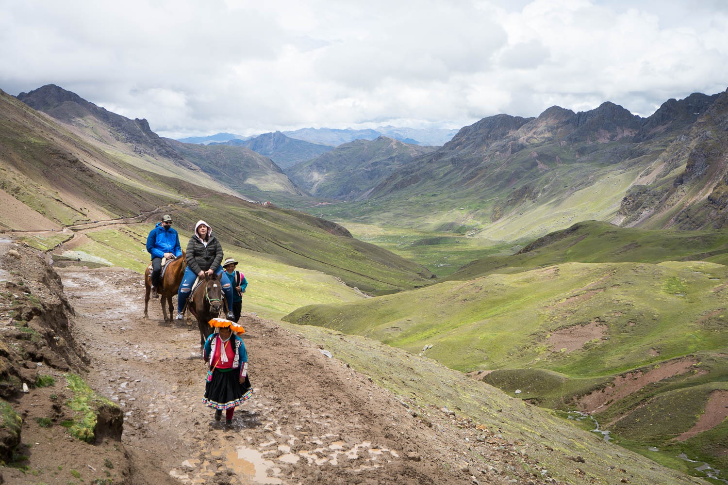 Some tourists take horses to the mountain