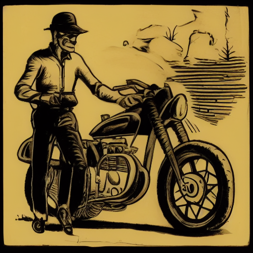 Illustration of a man with a motorcycle